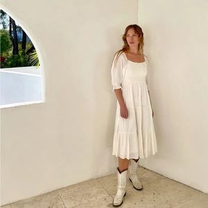 Smocked Midi Dress - Oak + Fort  (Black) XS